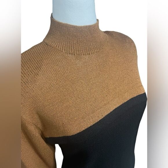 Vintage 80s St. John brown and black knee length dress size 6 mock neck - Picture 14 of 15